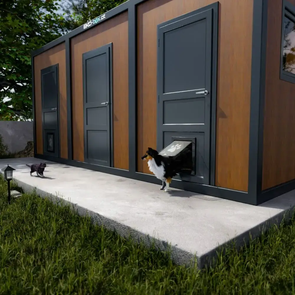 Container per cani con rivestimento in legno