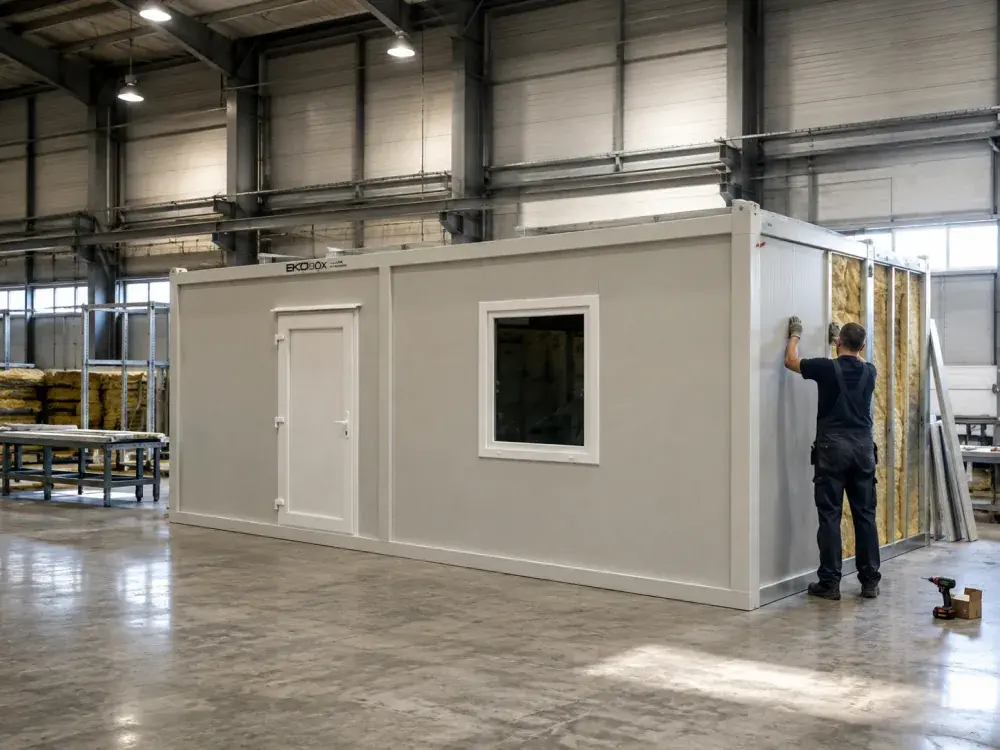 Montaggio dei moduli container nel capannone di produzione
