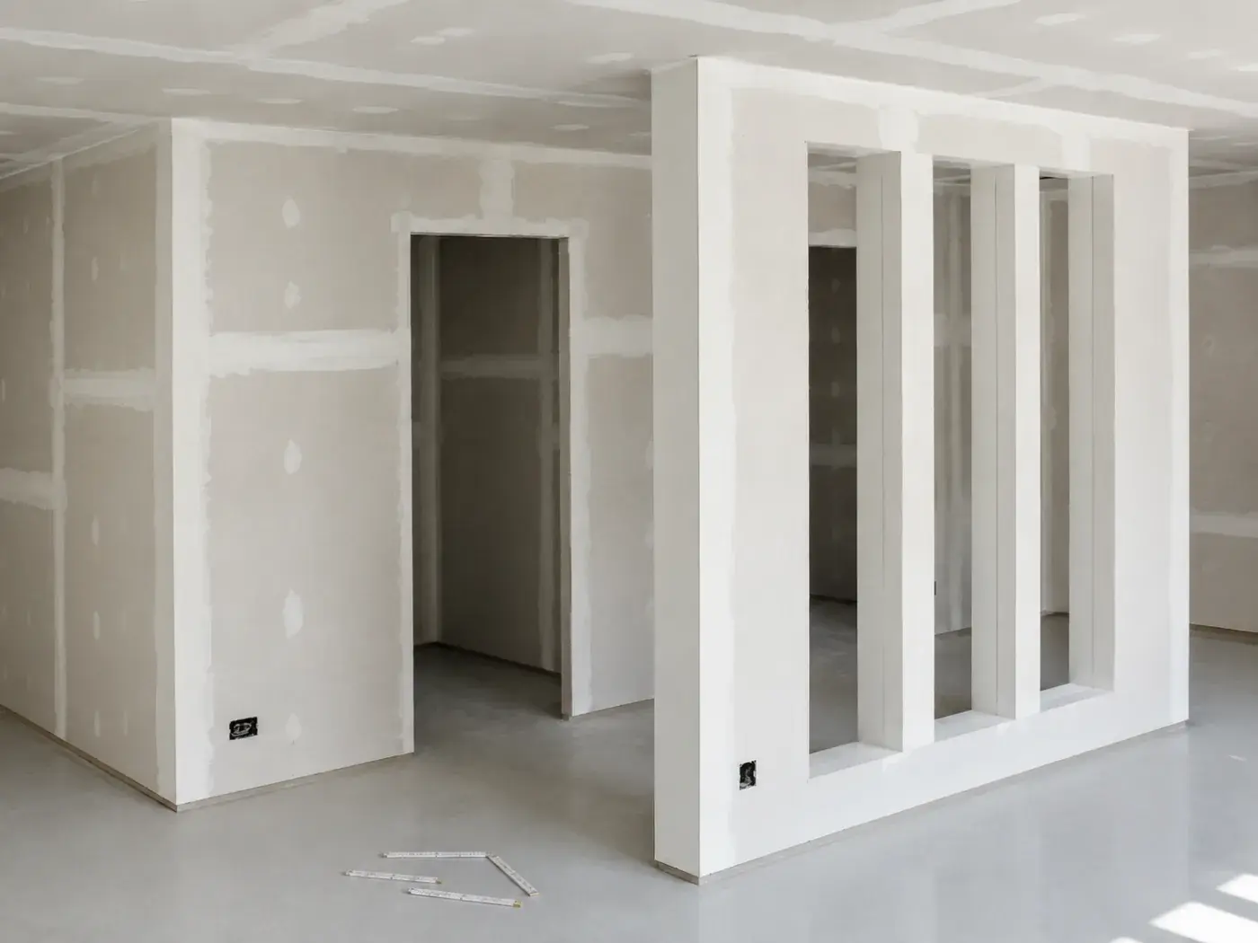 Lastre in cartongesso montate nel modulo, con giunti stuccati prima della pittura