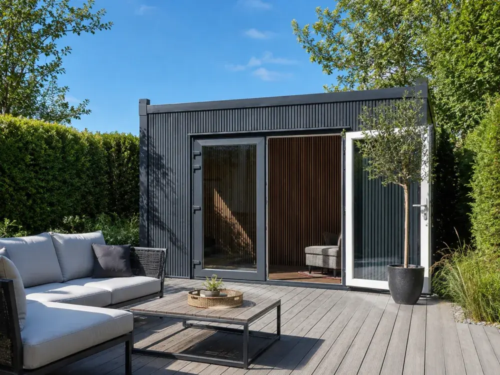 Container rivestito in WPC nel decoro rovere