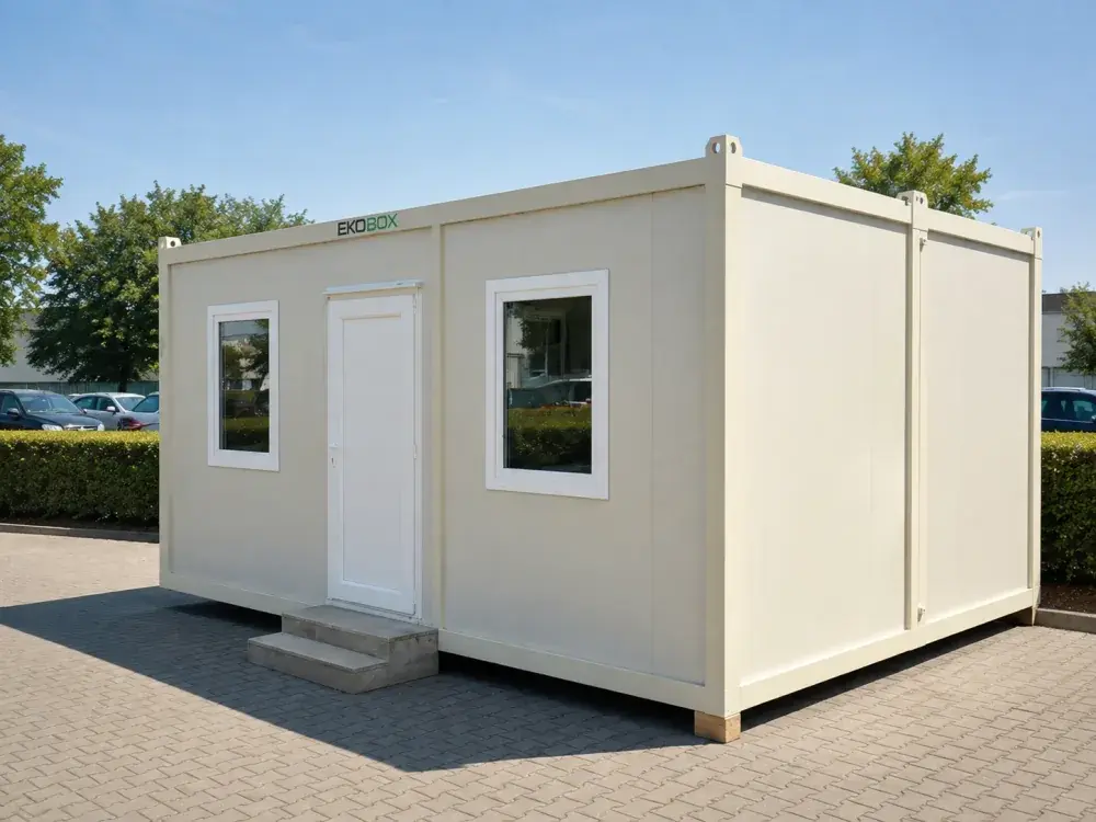 Modulo container ufficio posato in un piazzale aziendale