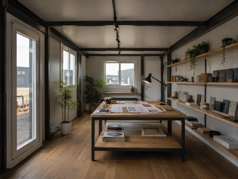 Studio creativo allestito in un modulo container